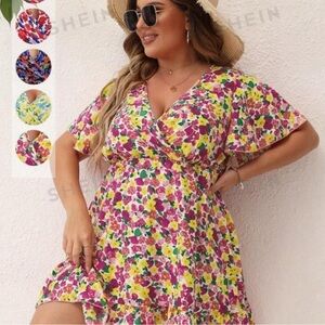 SHEIN Pink and Purple Ruffled Wrap Sundress